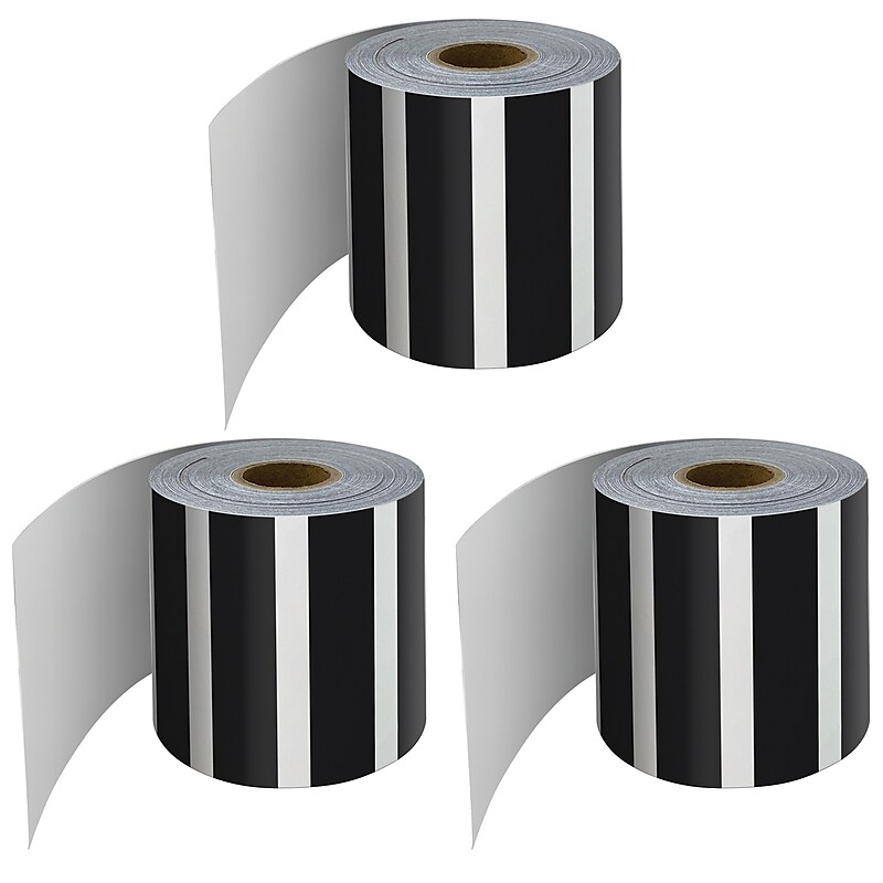 Carson Dellosa Education Rolled Straight Border, 2-1/4"x 65', Black and White Vertical Stripes, 3/Bundle (CD-108476-3) image 1