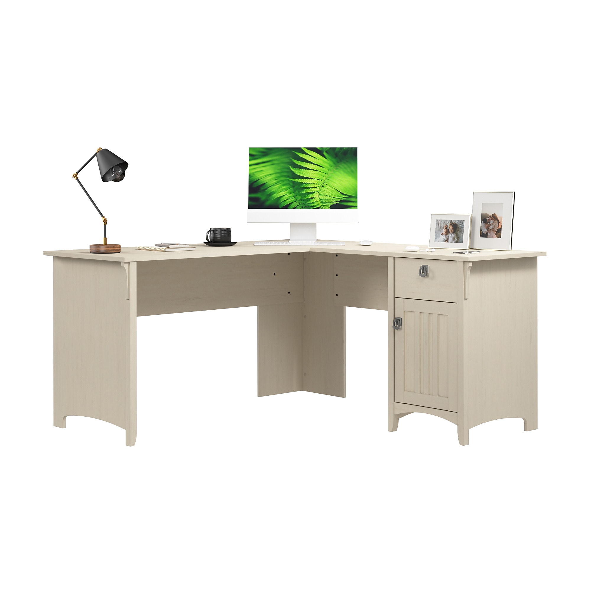 Bush Home Salinas 60W L Shaped Desk with Storage, Antique White (SAD160AW-03) Sansujyuku sansujyuku.com