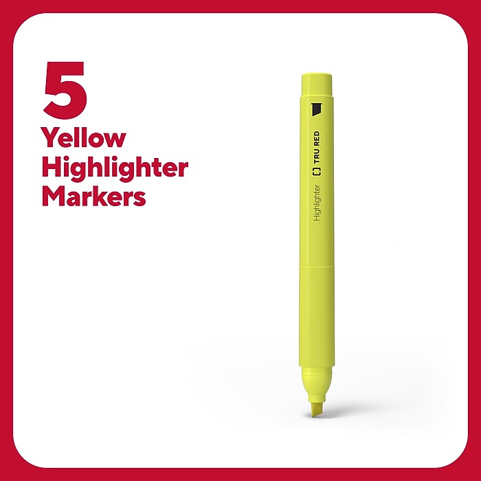 TRU RED™ Pocket Stick Highlighter with Grip, Chisel Tip, Yellow, 5