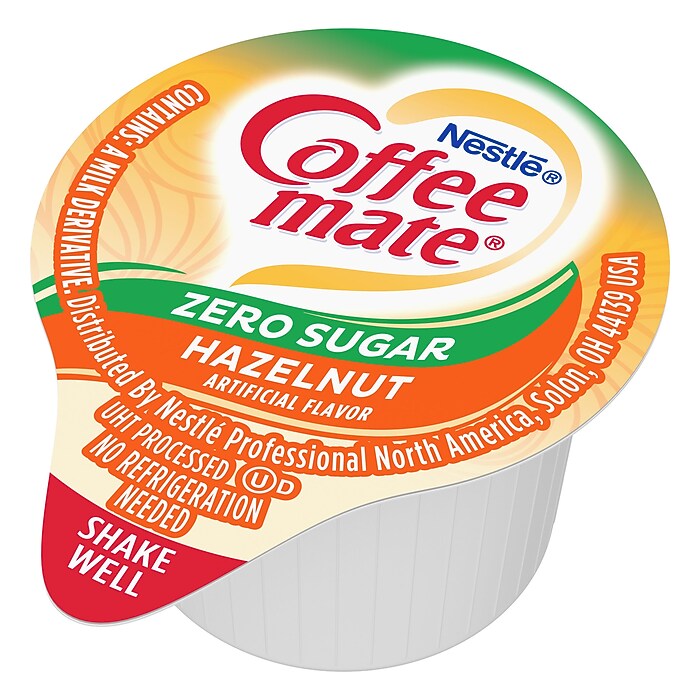 sugar＆cream Coffee mate Zero Sugar Hazelnut Liquid Creamer, .375oz., 50/Box