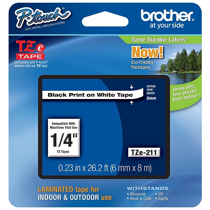 Brother P-touch TZe-211 Laminated Label Maker Tape, 1/4