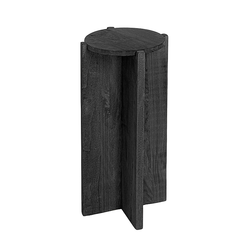 Storied Home Paulownia 13.8"Dia. Wooden Round Accent Table, Black (EC1802) image 1