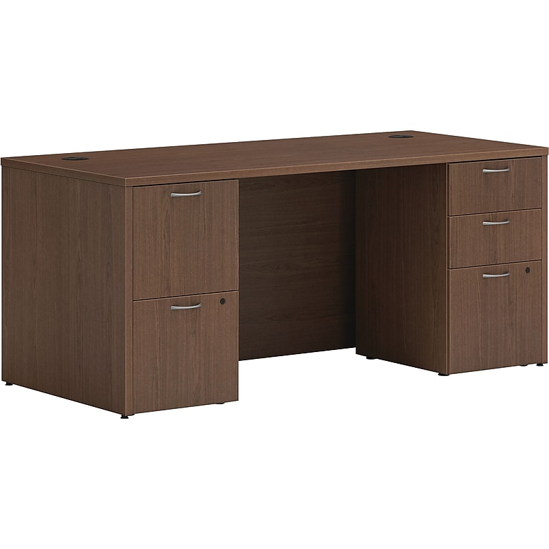 HON Mod 66"W Double-Pedestal Desk, Sepia Walnut (HLPLDS66PSSE1) image 1