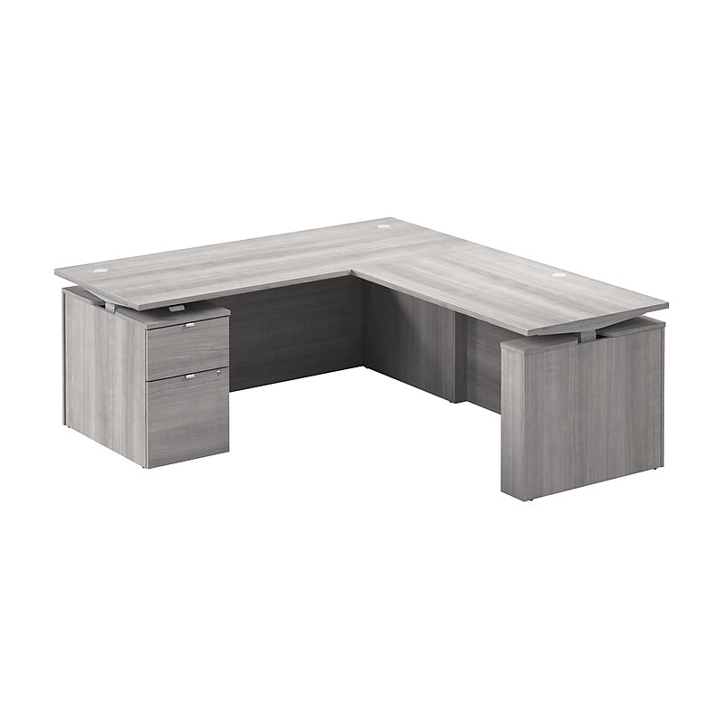 Bush Business Furniture Stratus 72"W Electric L-Shaped Adjustable Standing Desk with Cabinet, Platinum Gray (SUT016PG) image 1