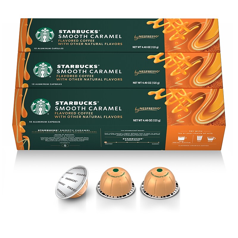 Nespresso Starbucks Smooth Caramel Coffee Nespresso Vertuo Capsules, Light Roast, 30/Pack (163920) image 1