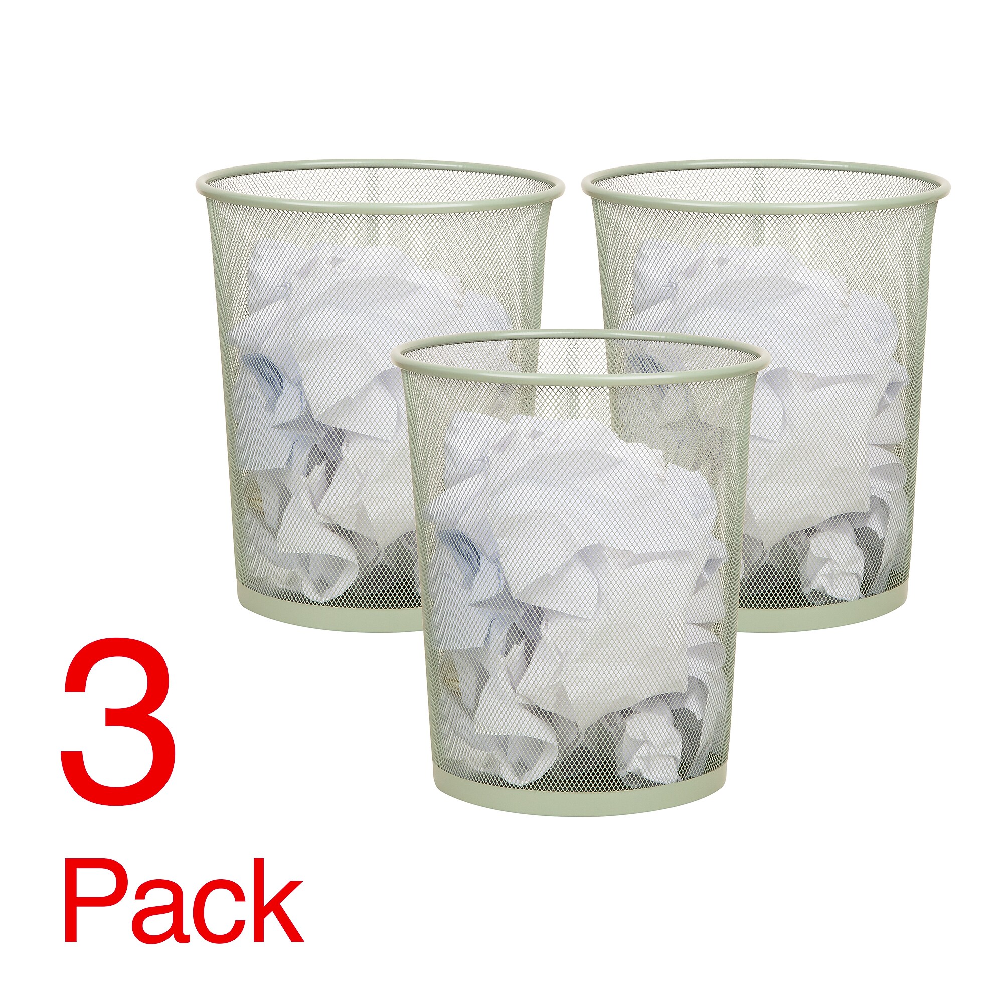 Staples Metal Mesh Trash Can, 4.4 Gallon, Sage Green, 3/Pack (ST63859) Sansujyuku sansujyuku.com