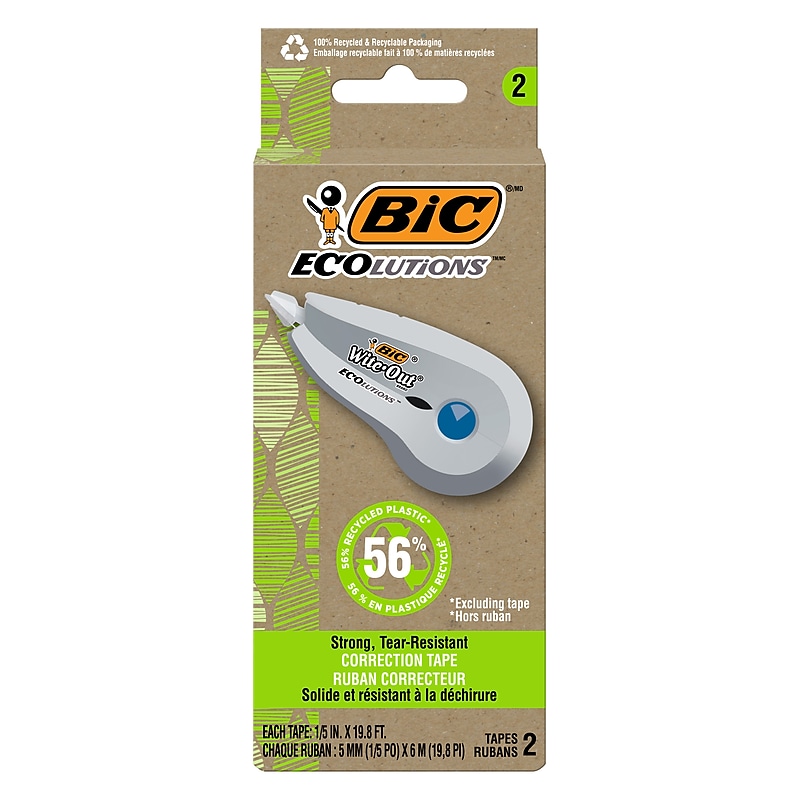 BIC Ecolutions Wite-Out Brand Correction Tape, White, 2/Pack (WOET21-WHI) image 1