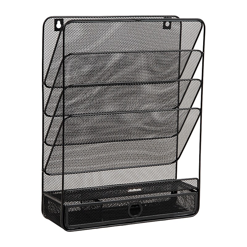 Mind Reader 4-Pocket Metal Wall Mount File Storage Desk Organizer, Black (MAGROUND-BLK) image 1