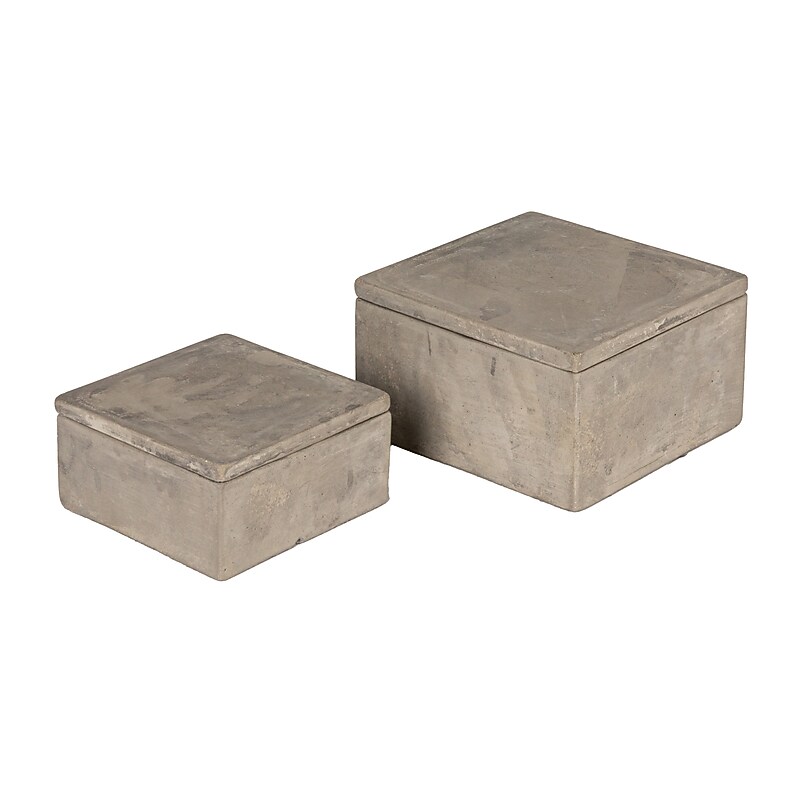 Storied Home Contemporary Cement Boxes with Lift Off Lids, Natural, Grey, 2/Pack (EC1796) image 1