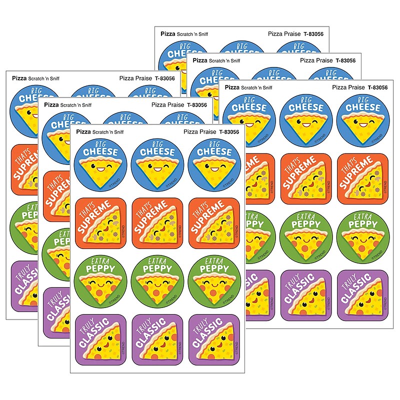 Trend Enterprises Pizza Praise Pizza Scent Scratch 'n Sniff Stinky Stickers, Multicolored, 48/Pack, 6 Packs/Bundle (T-83056-6) image 1