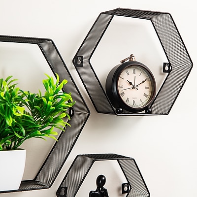 Mind Reader 3-Shelf Metal Honeycomb Hexagon Floating Shelves - Thumbnail 4