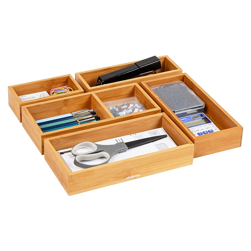 Mind Reader 5-Piece Bamboo Drawer Organizer Set, Brown (DRORGBM5-BRN) image 1