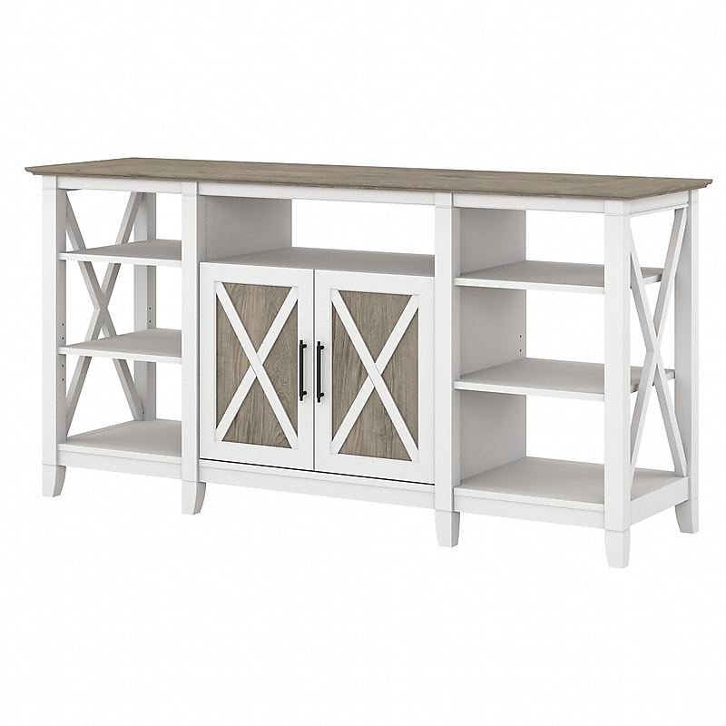 Bush Furniture Key West Console TV Stand, Screens up to 65", Shiplap Gray/Pure White (KWV160G2W-03) image 1