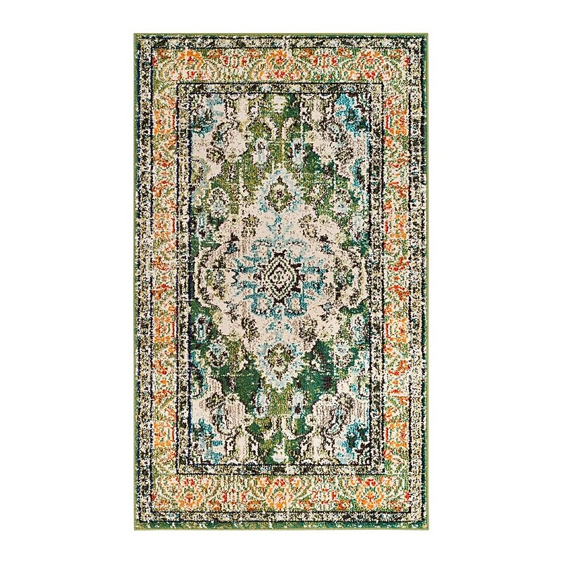 Safavieh Monaco Collection 3' x 5' Rectangle Indoor Area Rug, Machine Made, Forest Green/Light Blue (MNC243F-3) image 1