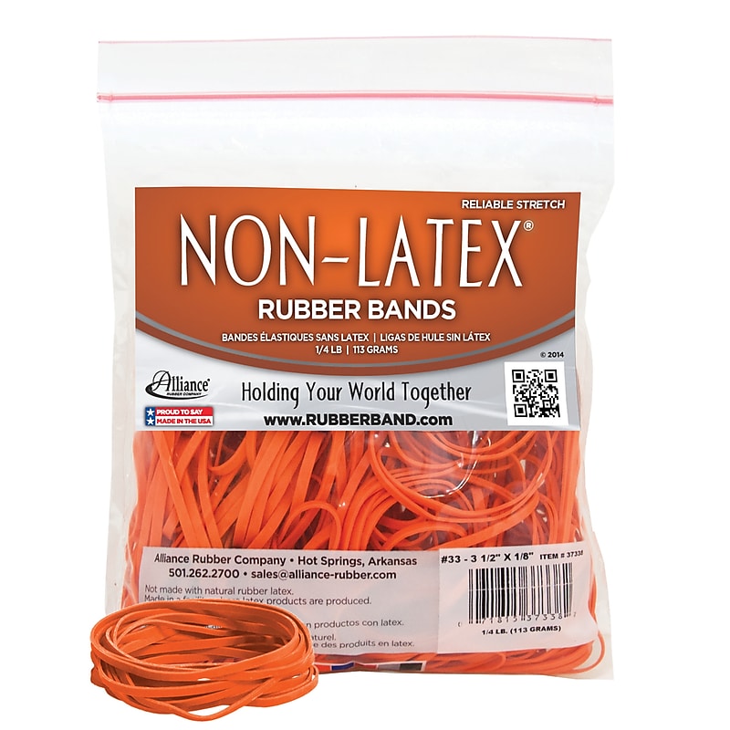 Alliance Non-Latex Multi-Purpose #33 Rubber Bands, 3.5" x 0.125", Orange, 180/Pack (37338) image 1