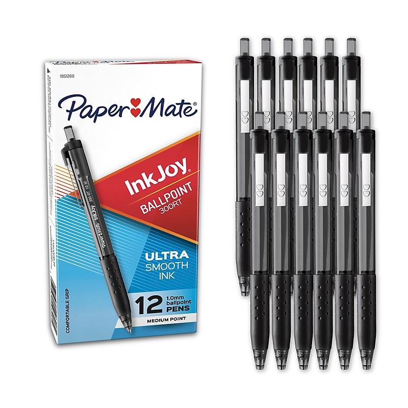 Paper Mate InkJoy 300 RT Retractable Ballpoint Pen, Medium Point, Black Ink, Dozen (1951260) image 1