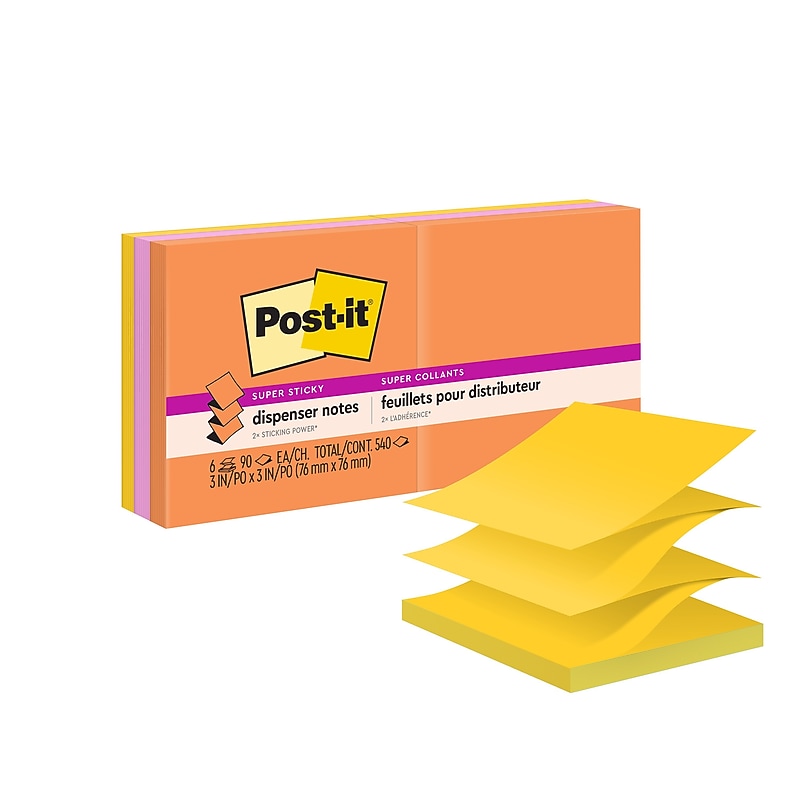 Post-it Super Sticky Pop-up Notes, 3" x 3", Energy Boost Collection, 90 Sheet/Pad, 6 Pads/Pack (R330-6SSUC) image 1