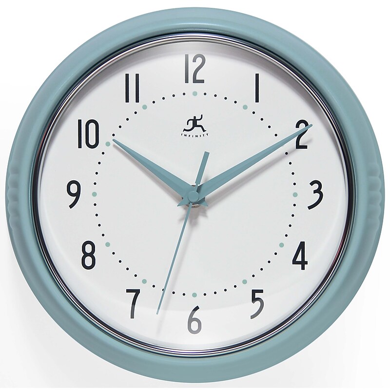 Infinity Instruments Round Retro Baby Blue Wall Clock, Aluminum, 9.5" (10940BB) image 1