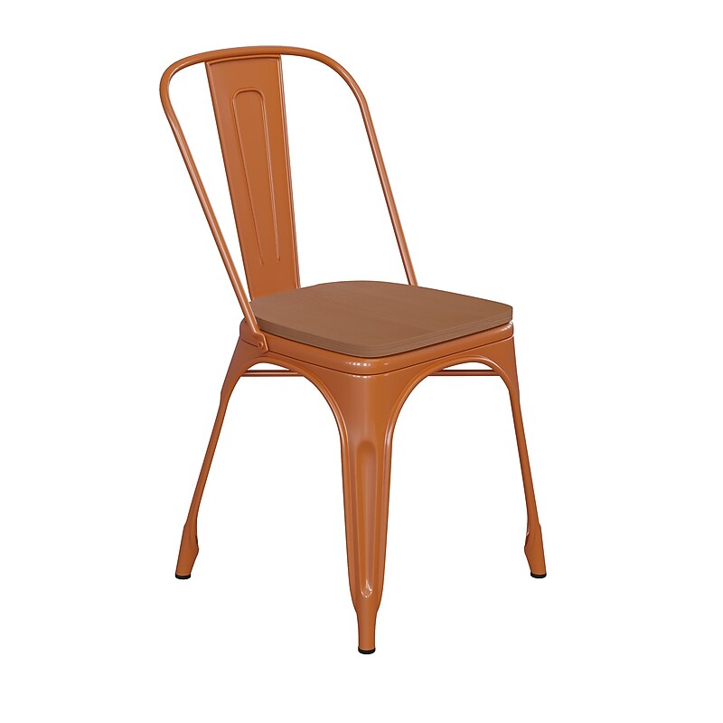Flash Furniture Perry Indoor-Outdoor Stackable Chair, Orange with Teak Seat (CH31230ORPL1T) image 1