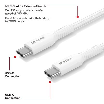 Staples TECH USB-C to USB-C Charging Cable - Thumbnail 5
