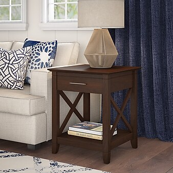 Bush Furniture Key West 20" x 20" End Table with Storage, Bing Cherry (KWT120BC-03)