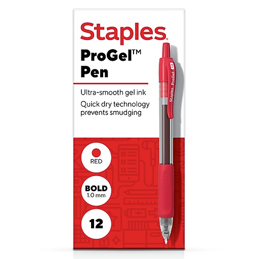 Staples ProGel™ Retractable Gel Pen, Bold Point, 1.0mm, Red Ink, Dozen ...
