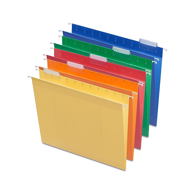 Staples Reinforced Box Bottom Hanging File Folders, 2" Expansion, 1/5-Cut Tab, Letter Size, Assorted, 25/Box (ST20028-CC) image 1