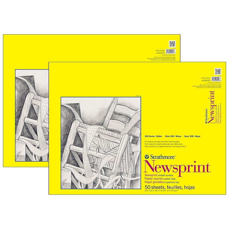 Strathmore 300 Series 18" x 24" Tape Bound Newsprint Sketch Pad, 50 Sheets/Pad, 2/Bundle (STTP307181-2) image 1