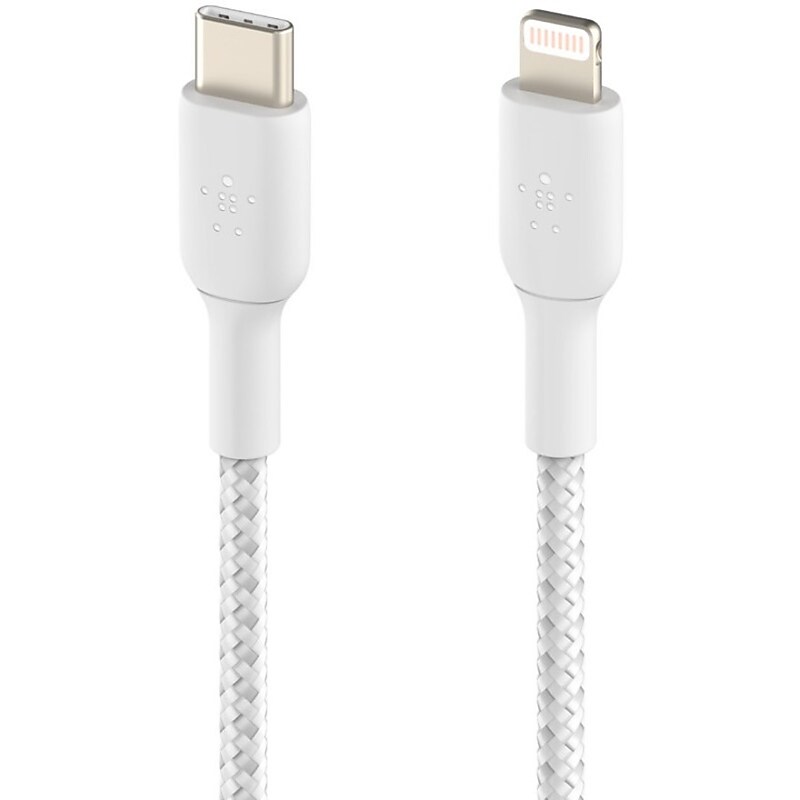 Belkin Braided 6.56 ft. USB-C to Lightning Cable, White (CAA004BT2MWH) image 1