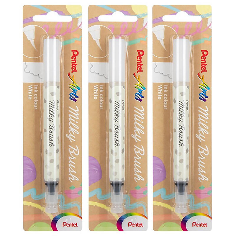 Pentel Milky Brush, White Ink, 3/Bundle (PTAXGFHBPPWX-3) image 1