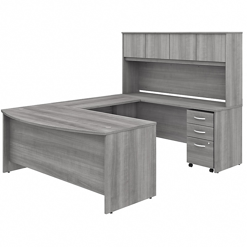 Bush Business Furniture Studio C 72"W U Shaped Desk with Hutch and Mobile File Cabinet, Platinum Gray (STC003PGSU) image 1