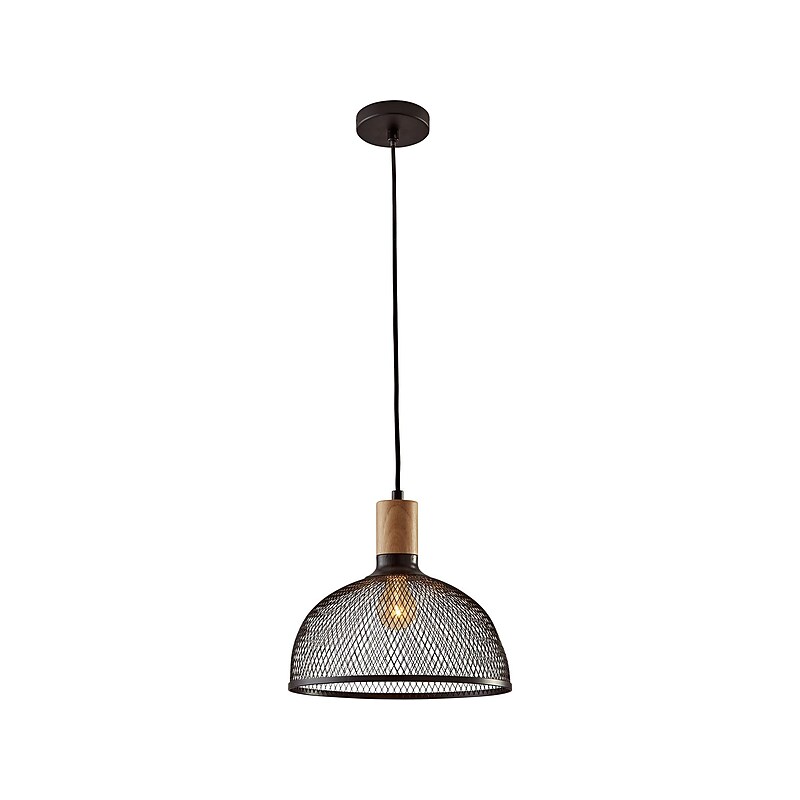 Adesso Dale 1-Light Incandescent/CFL Pendant, Matte Black/Natural Rubberwood (6268-01) image 1
