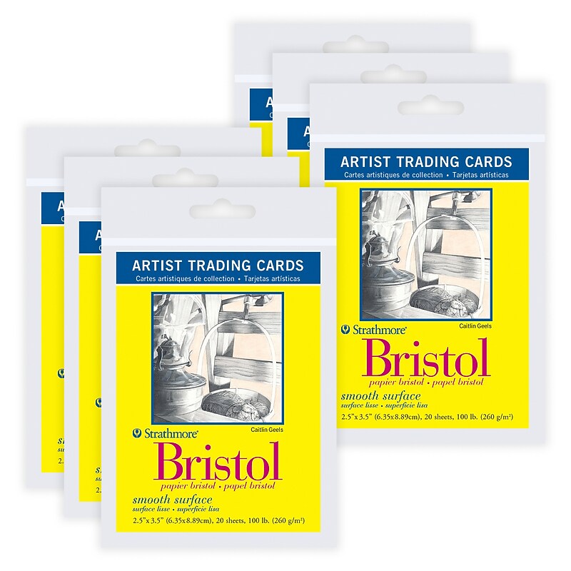 Strathmore 300 Series Artist Trading Cards Bristol Paper, 2.5" x 3.5", White, 20 Sheets/Pack, 6/Bundle (STTP105901-6) image 1