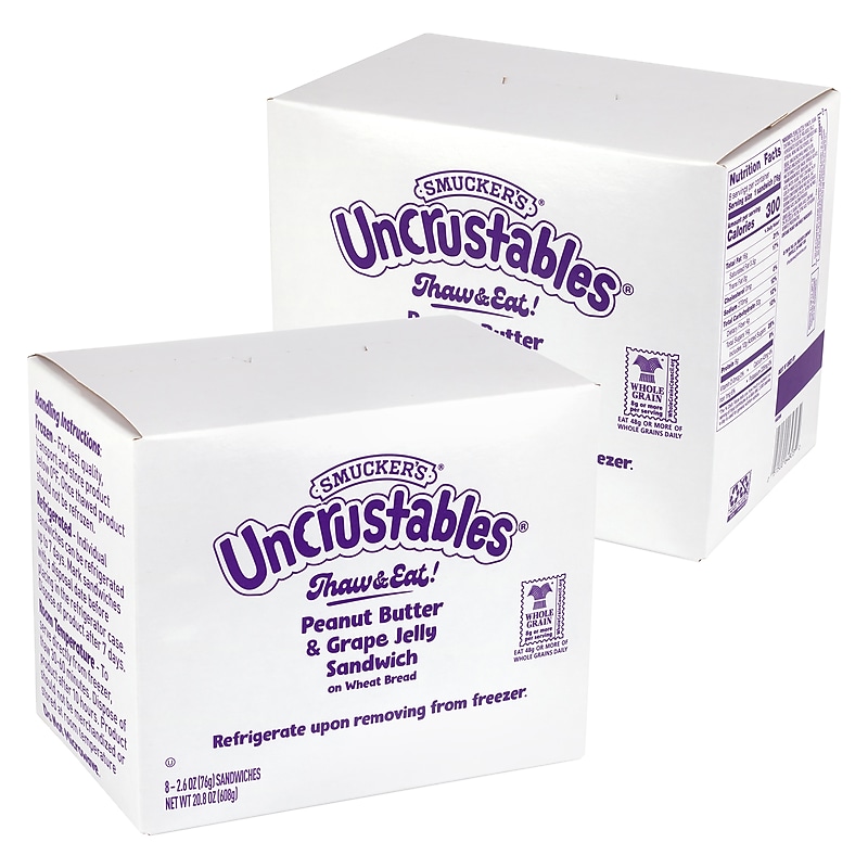 Smucker's Uncrustables Peanut Butter & Grape Wheat, 2.6 oz, 8 Sandwiches/Box, 2 Boxes/Pack (600-04242) image 1