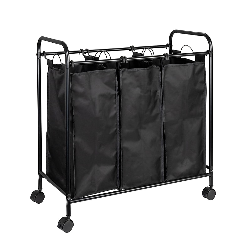 Household Essentials 3-Section Rolling Laundry Sorter, Polyester, Black (HE1111) image 1