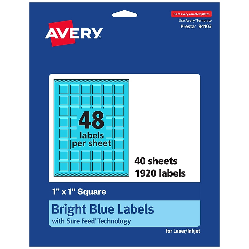 Avery Laser/Inkjet Multipurpose Square Labels, 1" x 1", Bright Blue, 1920/Pack (94103) image 1