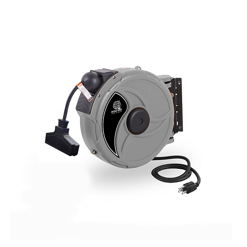 Hose Reel Pro 30 ft. Extension Cord Reel, 3-Outlet, 12 AWG, Gray (EC-GY-30) image 1