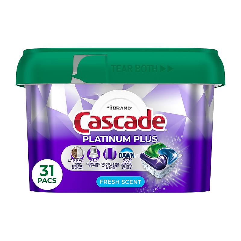 Cascade Platinum Plus ActionPacs Dishwashing Detergent Pods, Fresh Scent, 31 Pods/Box (57916/6157) image 1