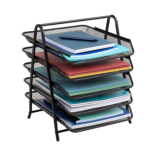 Stackable Paper Tray Desk Organizer - 4 Tier Metal Mesh Letter Organizers for Business Home School Stores and More Organize Files Folders