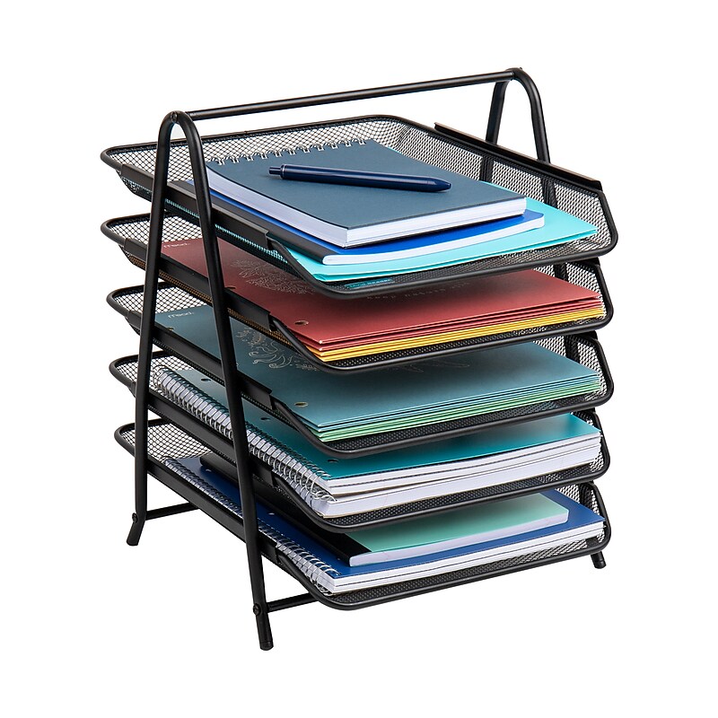 Mind Reader 5-Tier Stackable Paper Desk Tray Organizer, Metal, Black (5TPAPER-BLK) image 1