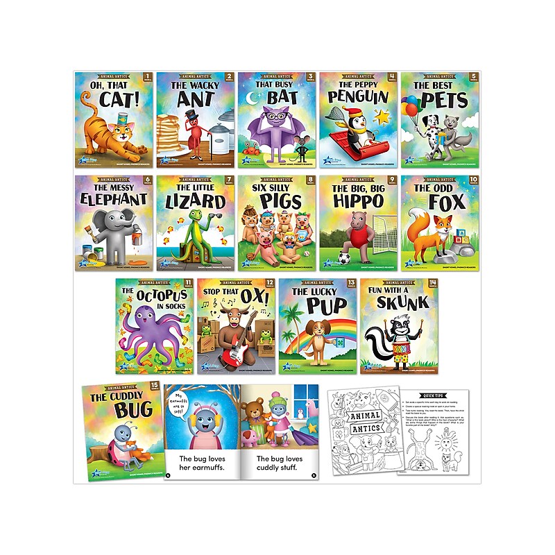 Animal Antics Short Vowel Phonics Readers Book Set, 15 Books/Pack image 1