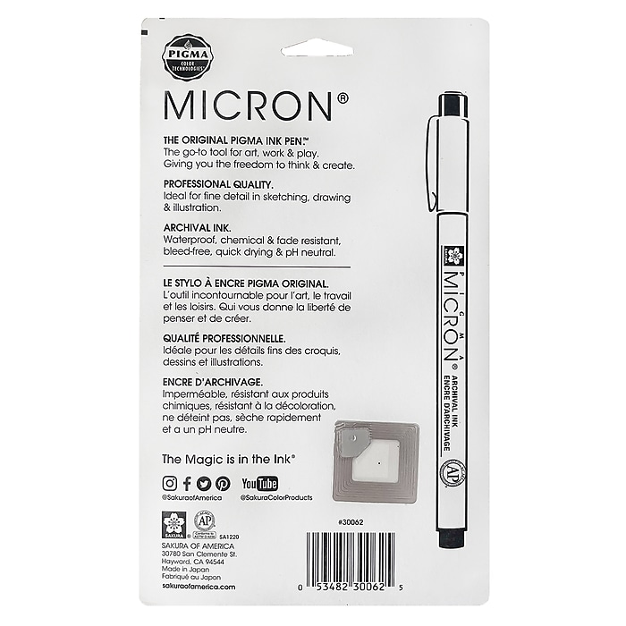 Pigma Micron Felt Pens, Fine Point, Black Ink, 6/Pack (30062