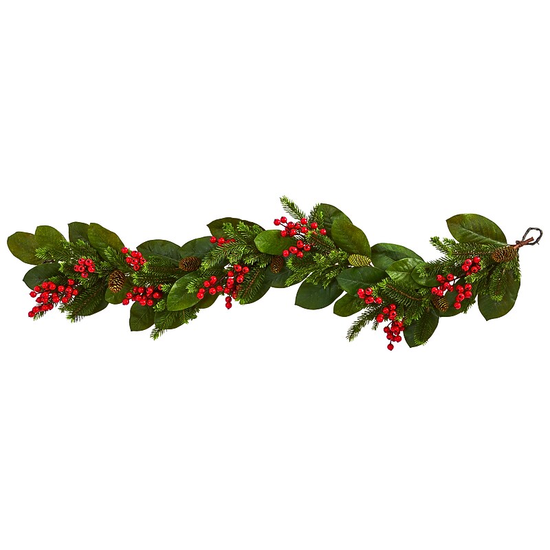 Nearly Natural Artificial Magnolia Berry Pine Garland, 5' (4265) image 1