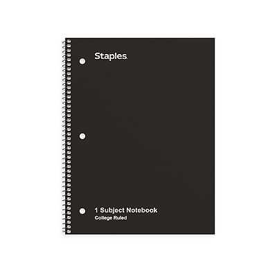 Staples 1-Subject Notebook, 8" x 10.5", College Ruled, 70 Sheets, Black, 3/Pack (ST58373C)