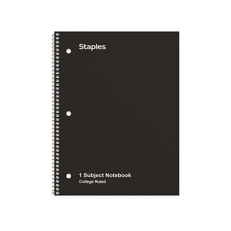 Staples 1-Subject Notebook, 8" x 10.5", College Ruled, 70 Sheets, Black, 3/Pack (ST58373C) image 1