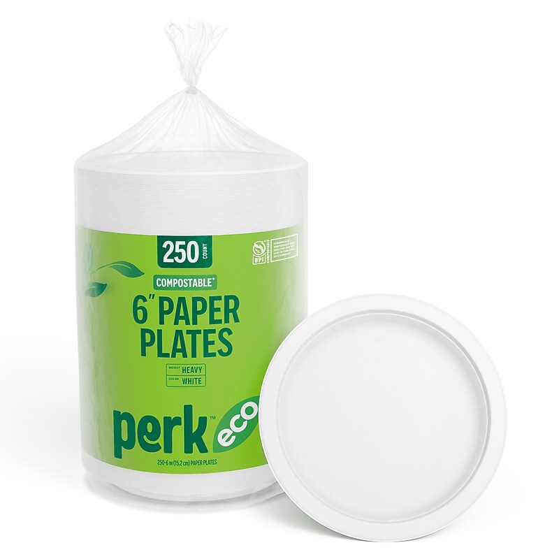 Perk™ Eco Compostable Paper Plates, 6", White, 250/Pack (PK61286) image 1