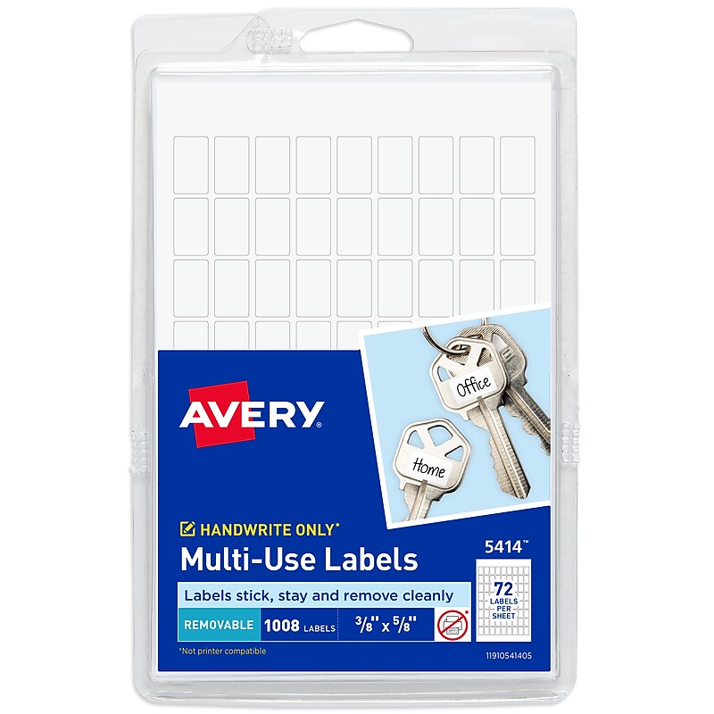 Avery Multipurpose Labels, 3/8" x 5/8", White, Non-Printable, 1,008 Labels/Pack (5414) image 1