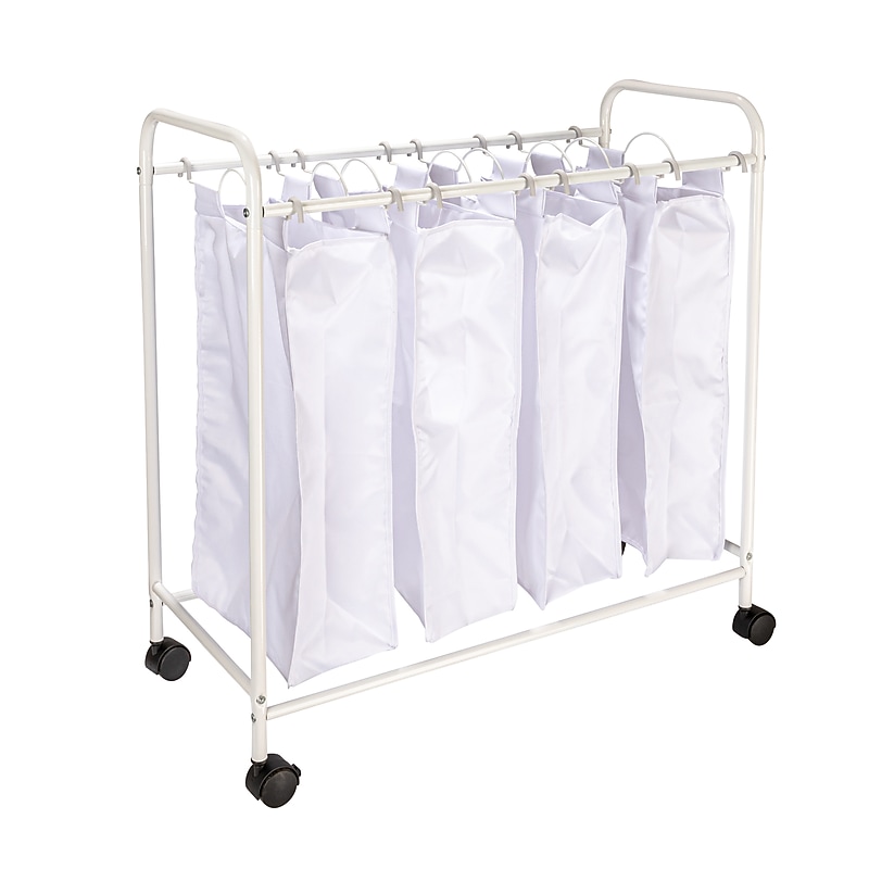 Household Essentials 4-Section Rolling Laundry Sorter, Polyester, White (HE1113) image 1