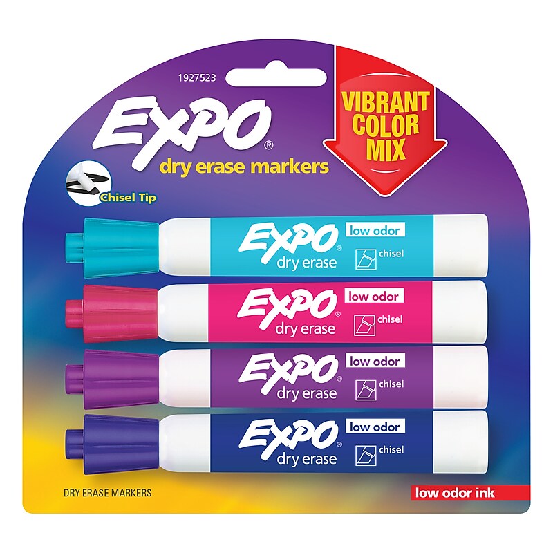 Expo Low Odor Marker, Vibrant Colors, Chisel Tip, 4/Pack (1927523) image 1