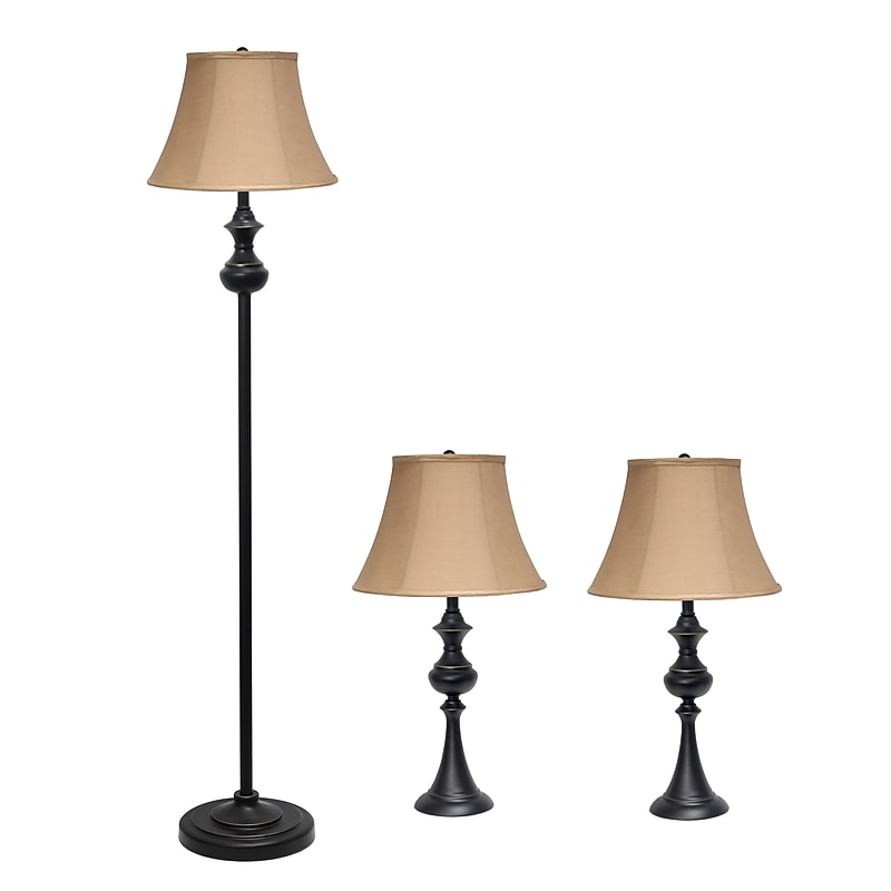 Lalia Home Homely 60"/26" Restoration Bronze Three-Piece Floor/Table Lamp Set with Bell Shades (LHS-1007-RZ) image 1